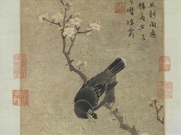 元商琦杏雨浴禽圖　軸