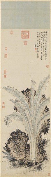 明錢穀倣王蒙蕉石　軸