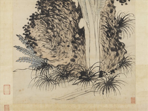 明錢穀倣王蒙蕉石　軸