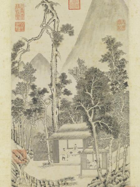 明居節品茶圖　軸