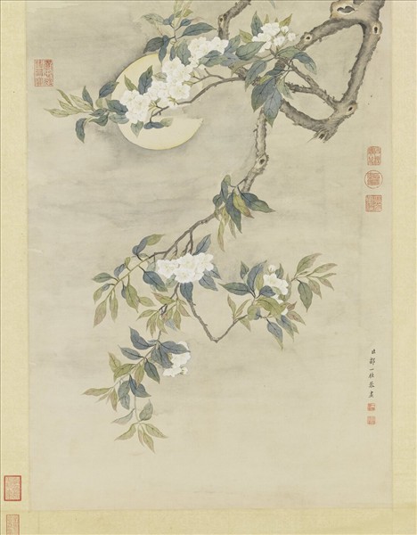 清鄒一桂畫梨花夜月　軸