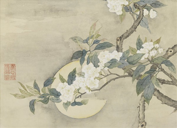 清鄒一桂畫梨花夜月　軸