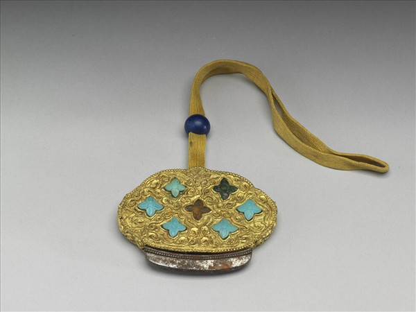 銅鍍金嵌料石火鐮盒