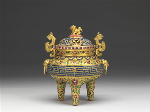 銅鎏金嵌料石鼎式爐