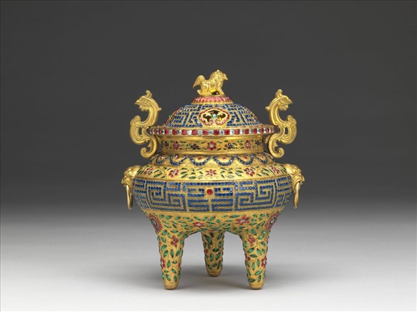 銅鎏金嵌料石鼎式爐
