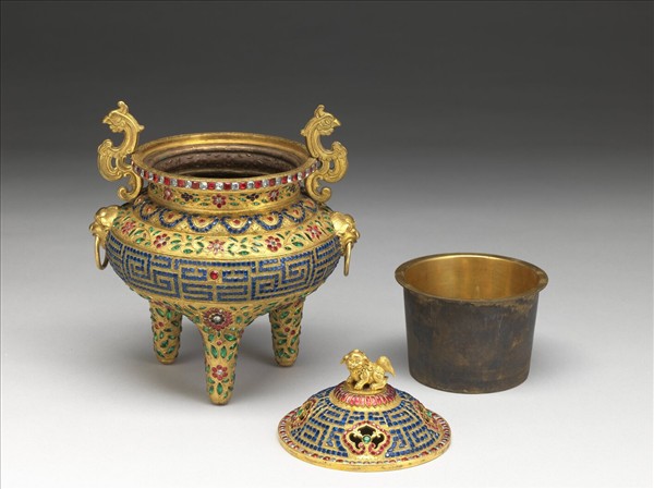 銅鎏金嵌料石鼎式爐
