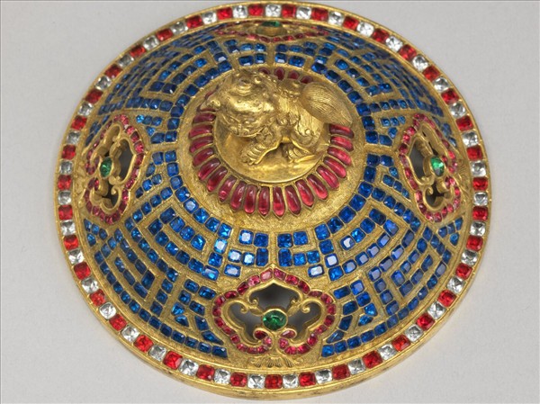 銅鎏金嵌料石鼎式爐