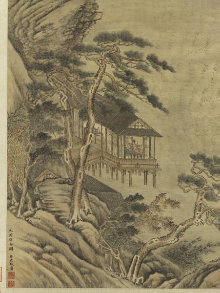 清唐岱風雨歸舟圖　軸