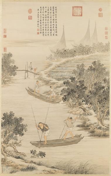 清金廷標罱泥圖　軸