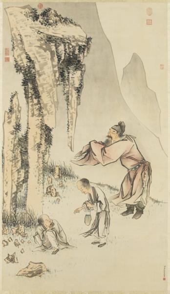 清金廷標拜石圖　軸