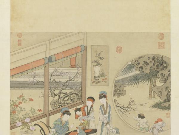 清金廷標畫曹大家授書圖　軸