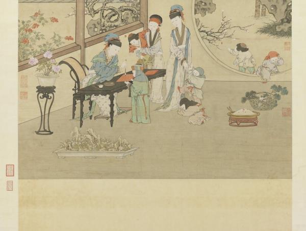 清金廷標畫曹大家授書圖　軸