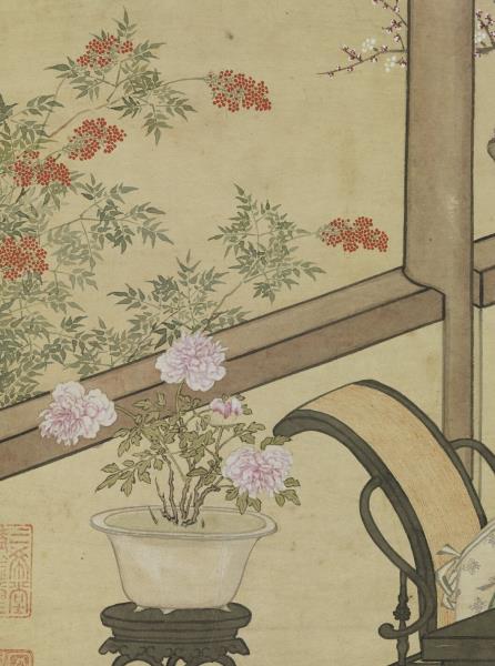 清金廷標畫曹大家授書圖　軸