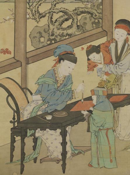 清金廷標畫曹大家授書圖　軸