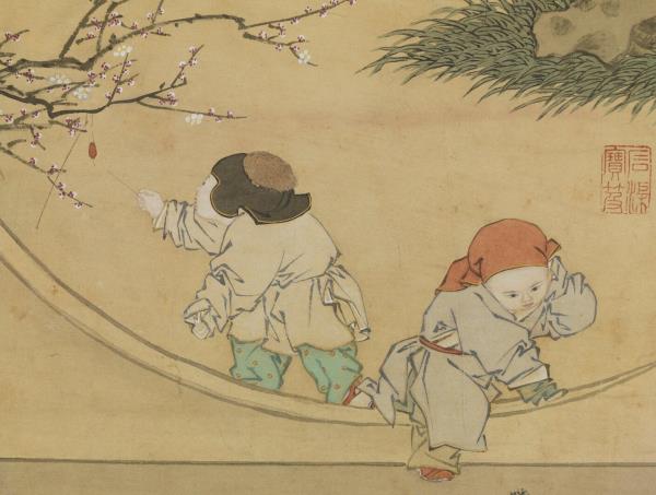 清金廷標畫曹大家授書圖　軸