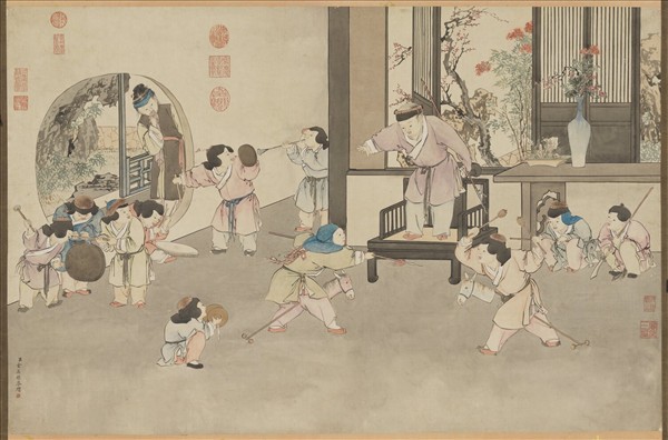 清金廷標戲嬰圖　軸