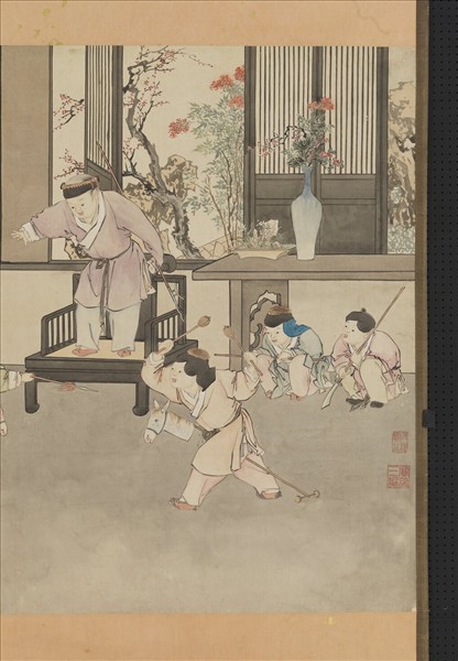 清金廷標戲嬰圖　軸