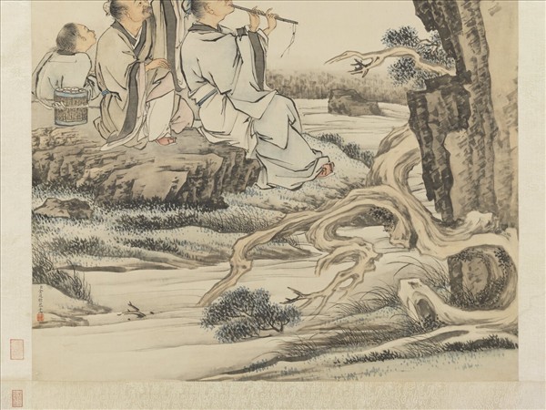 清金廷標吹簫召鶴　軸