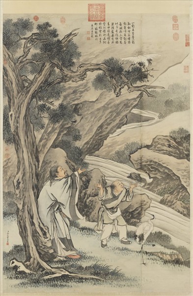 清金廷標放鶴圖　軸