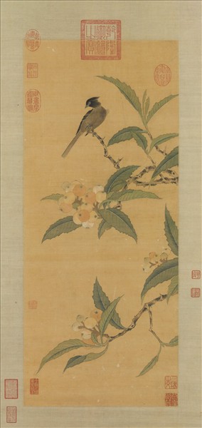 明周之冕枇杷珍禽　軸