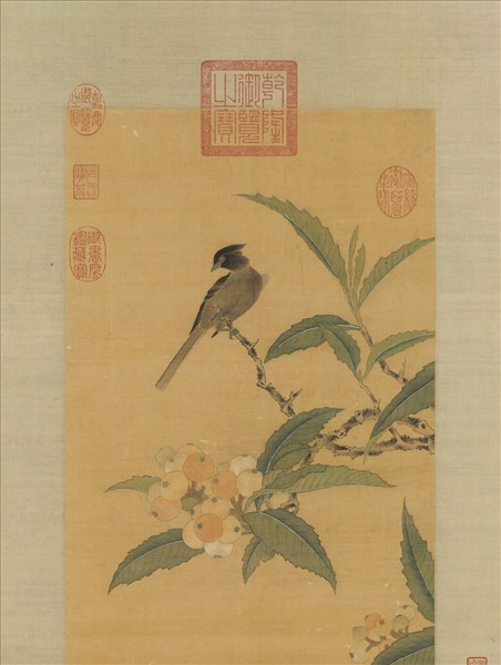 明周之冕枇杷珍禽　軸