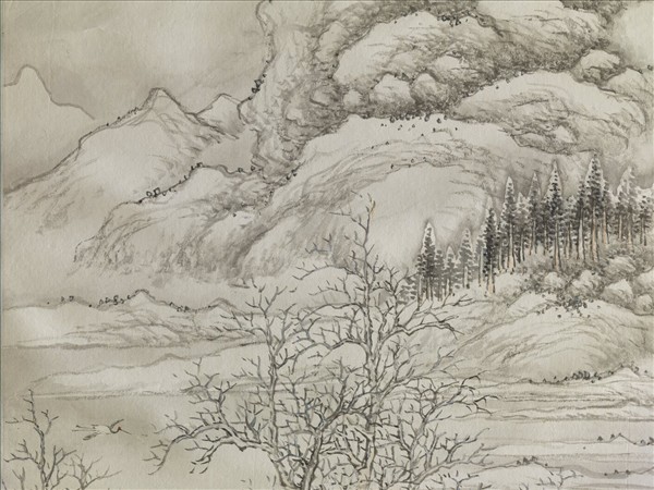 清董誥畫瑤岑鶴壽　軸