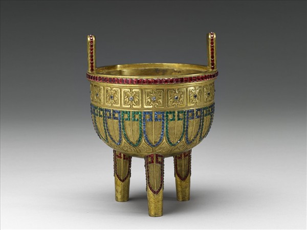 銅鎏金嵌料石鼎式爐