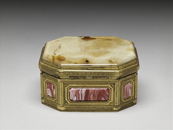 鍍金嵌玉髓玻璃鼻煙盒