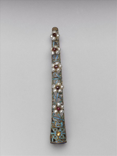 點翠雙喜字冰梅紋鑲珠石指甲套