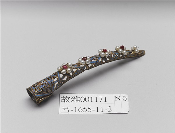 點翠雙喜字冰梅紋鑲珠石指甲套