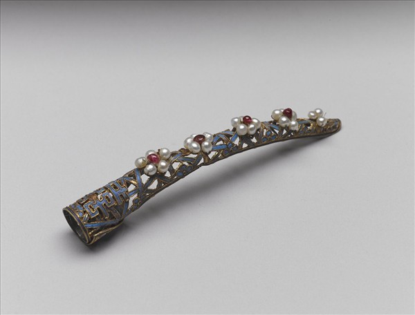 點翠雙喜字冰梅紋鑲珠石指甲套