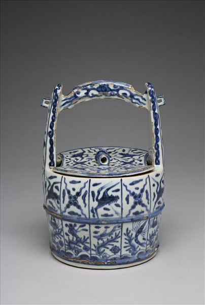 明 景德鎮窯 青花雲鶴紋提樑罐