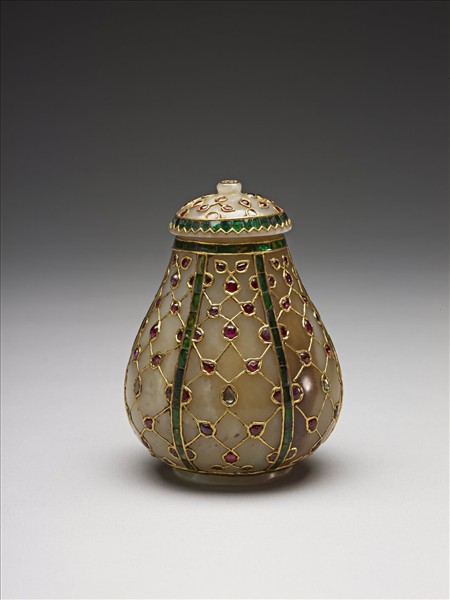 印度 蒙兀兒王朝 帶鑲嵌蓋罐