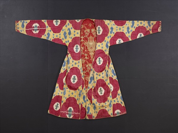 烏茲別克 黃地紅花紋伊卡外袍