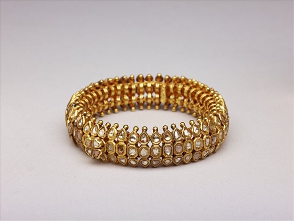 印度 19世紀 黃金鑲鑽石活節手鐲