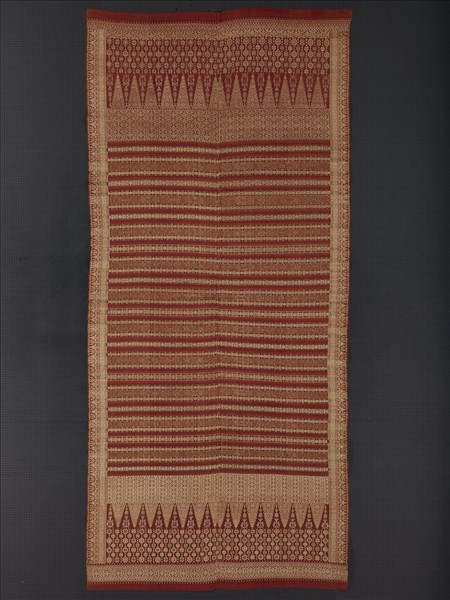 印尼 紅褐地條紋織金錦肩布