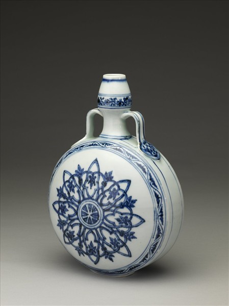青花幾何花卉葫蘆扁壺