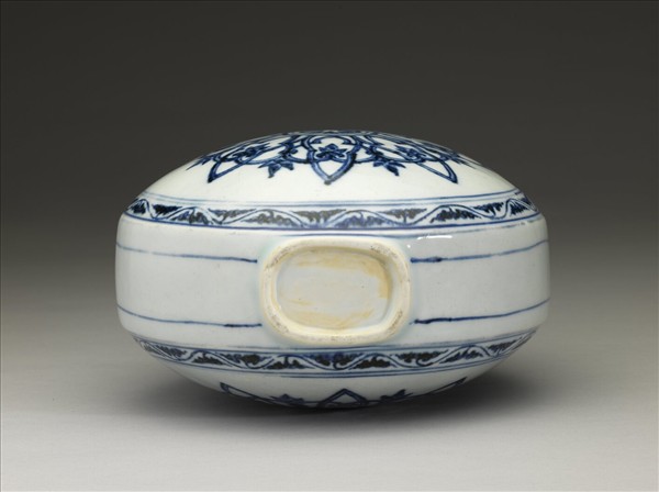 青花幾何花卉葫蘆扁壺