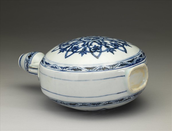 青花幾何花卉葫蘆扁壺