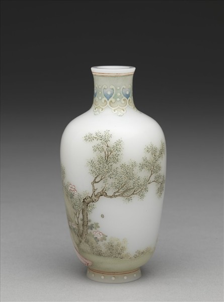 玻璃胎畫琺瑯秋郊課子瓶