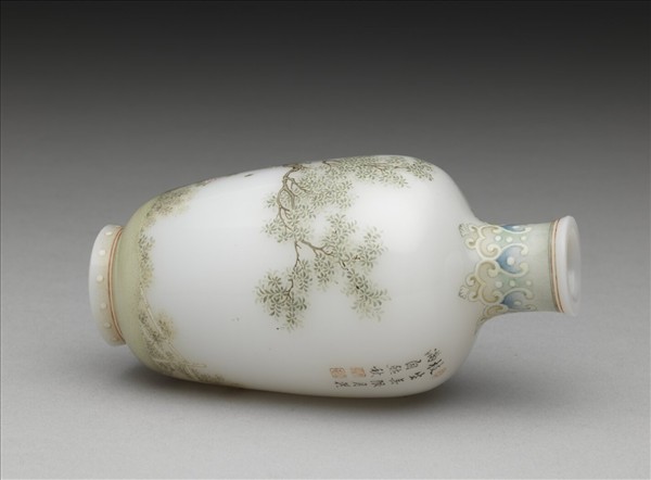 玻璃胎畫琺瑯秋郊課子瓶