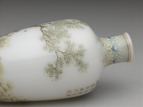 玻璃胎畫琺瑯秋郊課子瓶