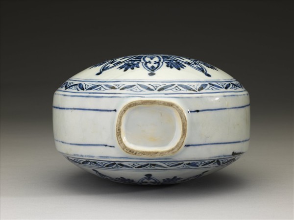 青花幾何花卉紋葫蘆扁壺