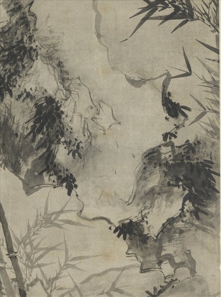 明夏昶奇石修篁圖　軸