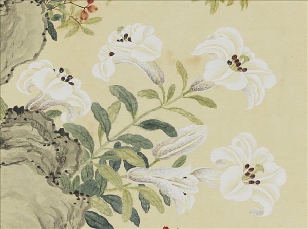 清鄒一桂橅宋苑畫榴下雄雞圖　軸