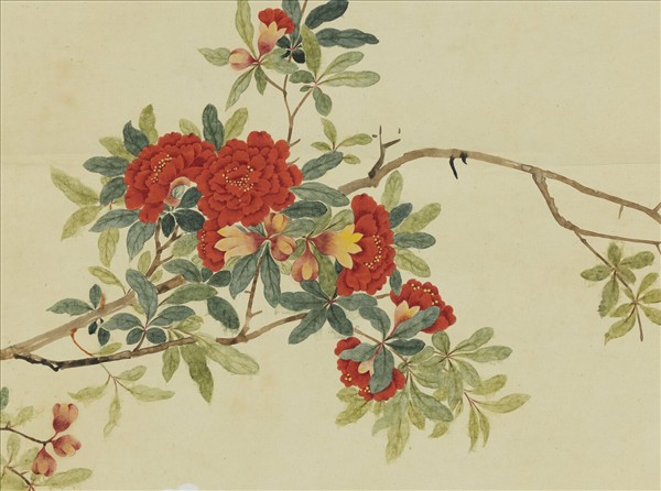 清鄒一桂橅宋苑畫榴下雄雞圖　軸