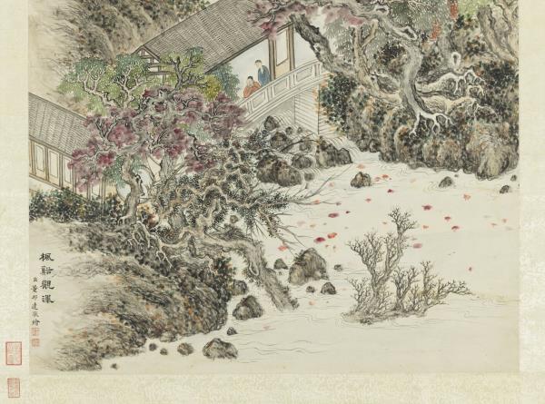 清董邦達楓谿觀瀑高宗御題　軸