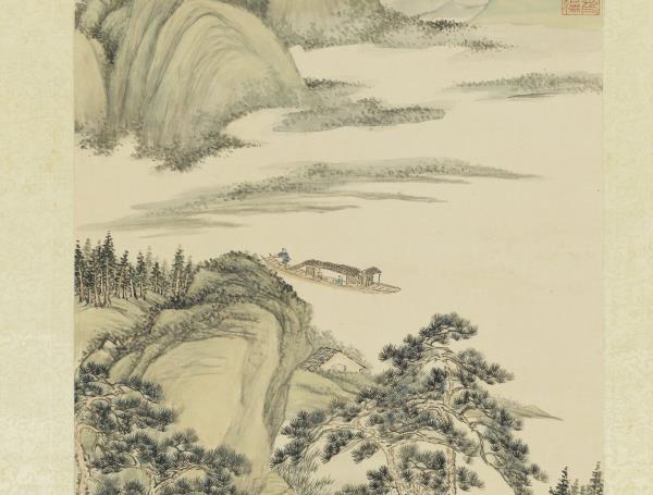 清董邦達松溪泛月　軸