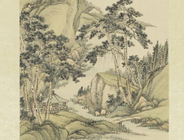 清董邦達松溪泛月　軸