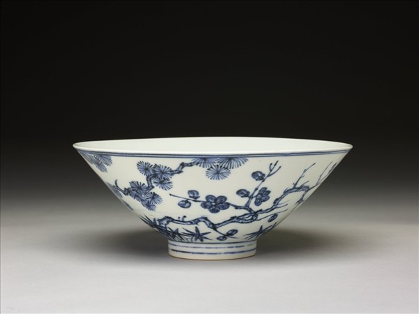 青花歲寒三友圖碗